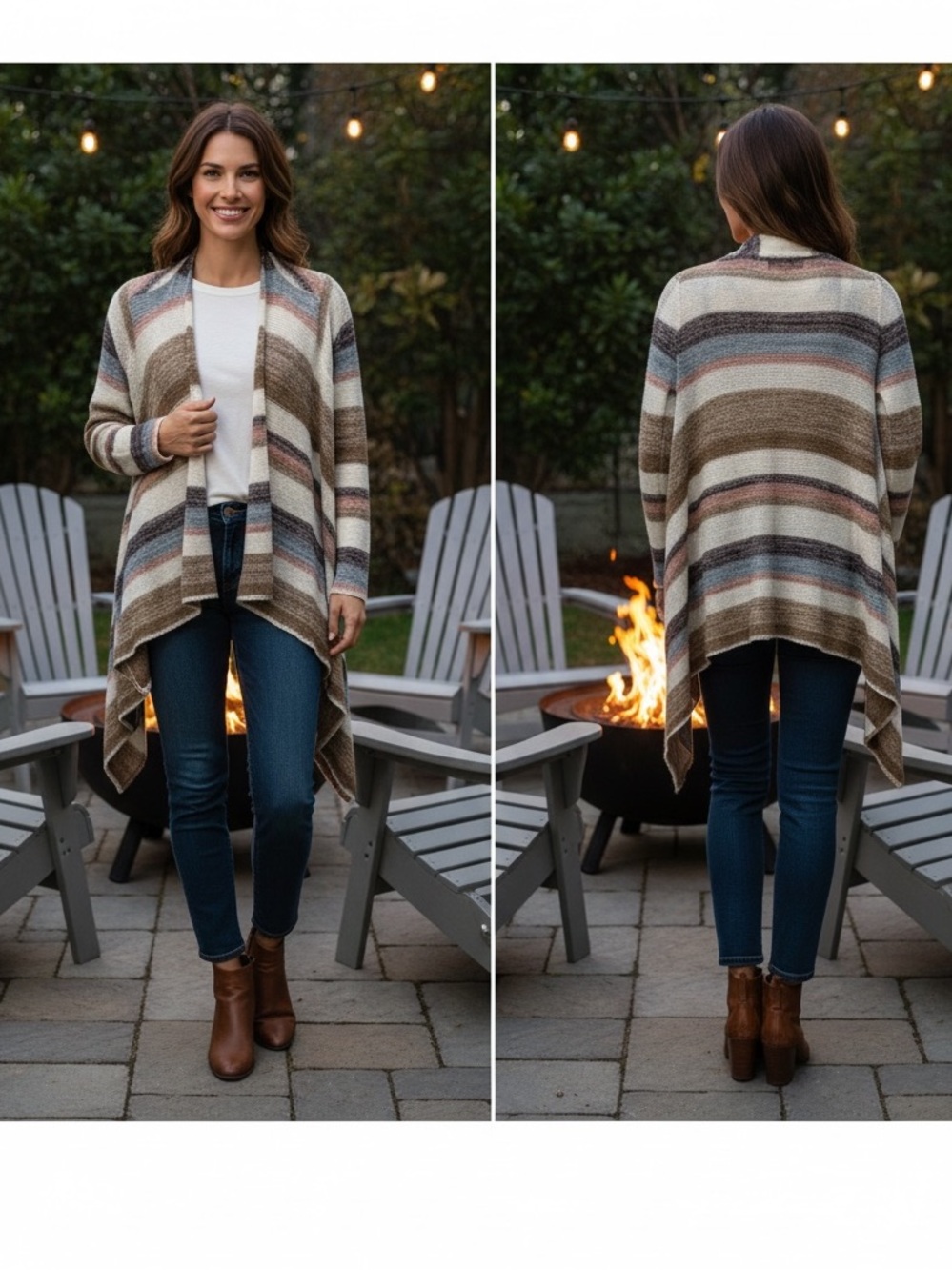 Almost Famous Striped Cardigan in Brown/Blue Earth Tones Size Small.